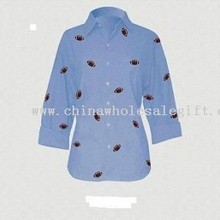 Blue Chambray 3/4 Sleeve Shirt w/embroidered football images